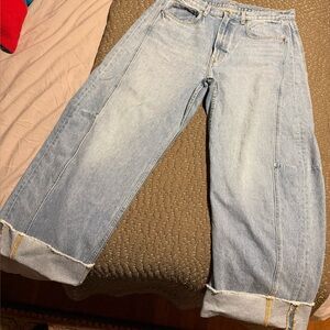 B SIDES Light Wash Wide Leg Jeans - Rolled Cuff